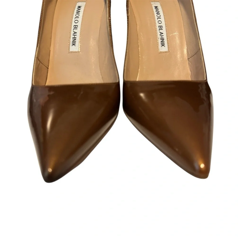 Manolo Blahnik Shiny Tan Heels | Very Good Condition